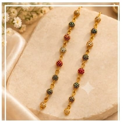 22K Navratna Gem-Beaded Royal Ear Chains (Kaan Chain)